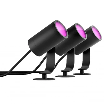 Pachet 3 spoturi LED RGB pentru exterior Philips Lily Hue, 3x8W (49W), 600 lm, lumina alba si colorata, IP65, 19.4 cm