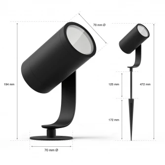 Pachet 3 spoturi LED RGB pentru exterior Philips Lily Hue, 3x8W (49W), 600 lm, lumina alba si colorata, IP65, 19.4 cm