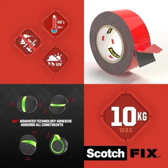 Pachet 3 X Banda dublu adeziva montare exterior, 19mmx1.5m Scotch-Fix™ Extreme 3M