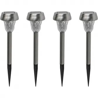 Pachet 4 lampi solare LED de exterior pentru gradina Kring, dispersor cu model, 0.06W, 3lm, 200mAh, inox si plastic, ø8.5x36cm
