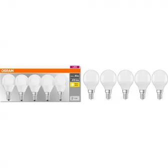 Pachet 5 becuri LED Osram FR P40, E14, 5.5W (40W), 470 lm, mat, lumina calda (2700K)
