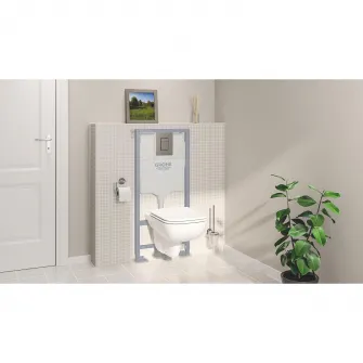 Pachet 5in1 WC Grohe Solido Edge 39817000, cadru, Rimless, SoftClose, elemente montaj, placa actionare, Alb/Crom