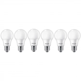 Pachet 6 becuri LED Philips, E27, 8W (60W), 806 lm, lumina alba calda