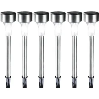 Pachet 6 lampi solare LED de exterior pentru gradina Flink LSB-IX-MP, acumulator Ni-MH 49mAh, 1.2V, 33.9 cm, Inox