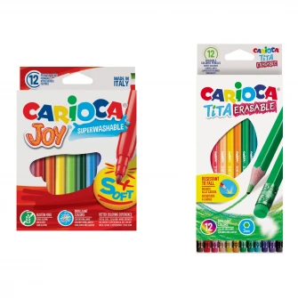 Pachet Carioca Joy Superwashable 12/set + Creioane color cu guma Tita Erasable Carioca 12/set