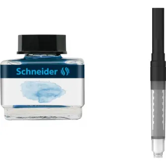 Pachet Cerneala Schneider 15ml, Ice Blue + Piston convertor