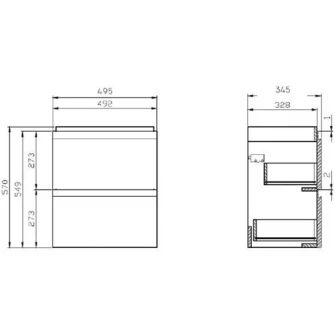 Pachet Cersanit 983 MODUO SLIM S801-229-DSM, dulap, 2 sertare, inchidere lenta, manere ascunse + lavoar, 49.4 x 34.5 x 57 cm