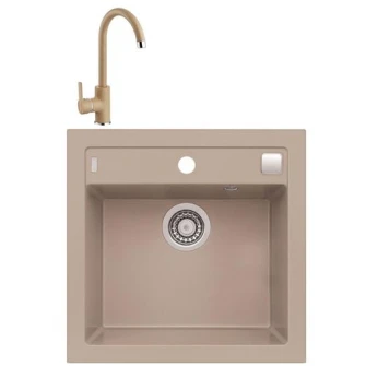 Pachet chiuveta algranit Alveus Formic 20, 520x510mm, sifon pop-up inclus + Baterie Kati, Beige