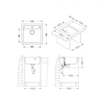 Pachet chiuveta algranit Alveus Formic 20, 520x510mm, sifon pop-up inclus + Baterie Kati, Negru