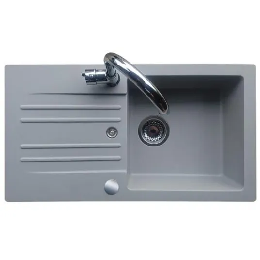 Pachet chiuveta algranit Alveus Foxtrot 130, 750x420 mm, Gri + Baterie Tonia, inox periat