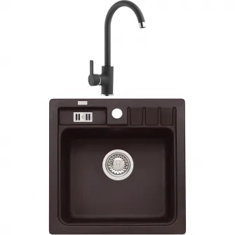 Pachet chiuveta algranit Alveus Niagara 20 + Baterie Nela, material compozit, 465x465x180 mm, Negru