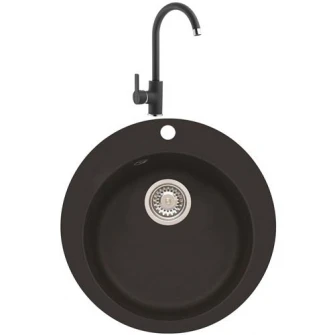Pachet chiuveta Algranit Alveus Victoria 10 + Baterie Nela, fi510 mm, adancime 190mm, Negru