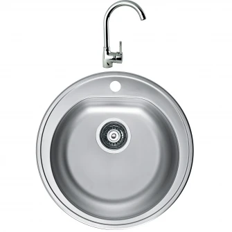 Pachet chiuveta bucatarie Alveus Form 30, 510x510 mm, adancime 185 mm, Inox satinat + Baterie Karina