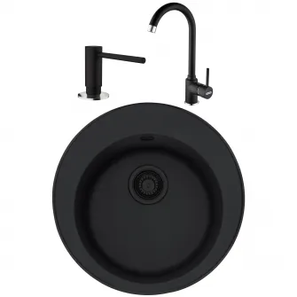Pachet chiuveta bucatarie fragranite Franke ROG 610, 510 mm + Baterie Pola 1.0 + Dozator sapun, Negru