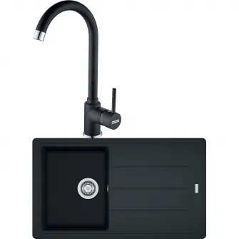 Pachet chiuveta Franke BFG 611-86, cu ventil, adancime cuva 200mm, 860x500mm + Baterie Pola 1.0, Negru