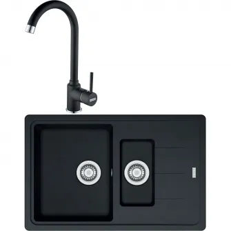 Pachet chiuveta Franke BFG 651-78, adancime cuva mare 200mm, adancime cuva mica 100mm, 780x500mm + Baterie Pola 1.0, Negru
