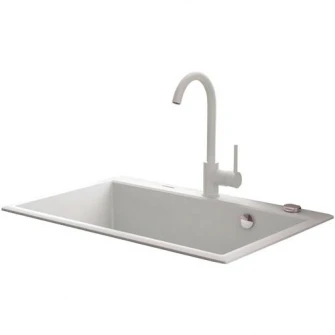 Pachet chiuveta granit cu baterie Kring, compozit granit, 700x520mm, adancime 197mm, montare pe blat, alb