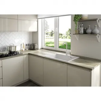 Pachet chiuveta granit cu baterie Kring, compozit granit, 700x520mm, adancime 197mm, montare pe blat, alb