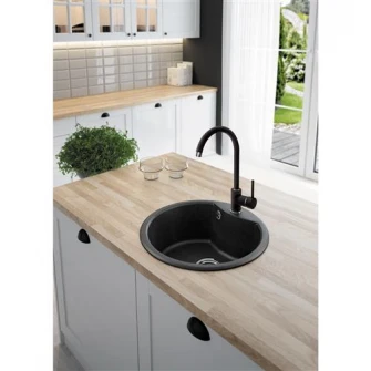 Pachet chiuveta Kring + baterie Kring Sevilla, compozit granit, 480mm, adancime 180mm, montare pe blat, Negru