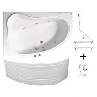 Pachet complet cada acril cu hidromasaj Kring Cristal 150x100x60cm, dreapta, cu masca, suport metalic si sifon, 6 jeturi orientabile