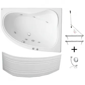 Pachet complet cada acril cu hidromasaj Kring Cristal 150x100x60cm, stanga, cu masca, suport metalic si sifon, 6 jeturi orientabile