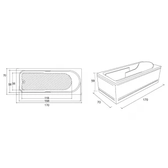 Pachet complet cada acril cu hidromasaj Kring Siena 170x70x59cm, cu masca, suport metalic si sifon, 6 jeturi orientabile