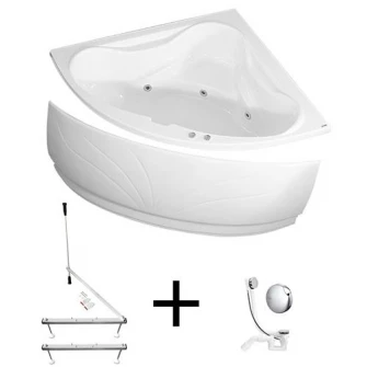 Pachet complet cada acril cu hidromasaj Kring Venus 140x140x46cm, masca, suport metalic si sifon, 5 jeturi orientabile