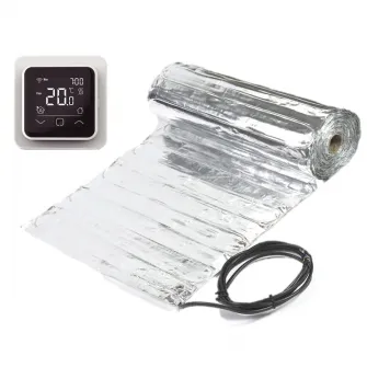 Pachet complet covor aluminiu incalzire in pardoseala pentru parchet CF Technics, 10 mp, 1400 W, cu termostat WIFI control C 16