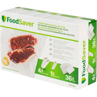 Pachet consumabile vidare Foodsaver, 4 role - 28cm x5.5m, 1 rola - 20cm x 6.7m, 36 pungi - 0.95L