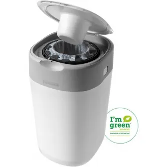 Pachet Cos pentru scutece + 6 Rezerve Tommee Tippee Sangenic Twist and Click Reciclabil, Alb/Gri