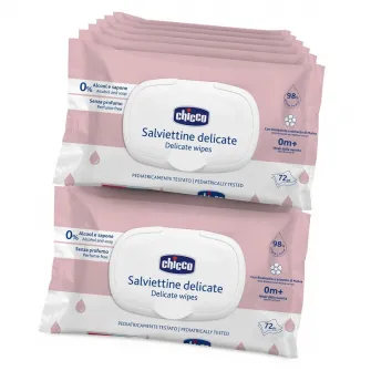 Pachet Servetele umede delicate cu clapeta Chicco, fara alcool si sapun, 0 luni+, 12 pachete x 72 buc.