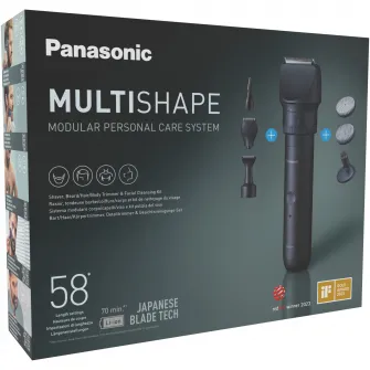 Pachet tuns & gromming barba/fata & perii curatare faciala Panasonic MultiShape XSHAPE TRIM, acumulator Li-Ion, autonomie 70 min, quick charge 1H, utilizare piele umeda/uscata, husa transport, negru