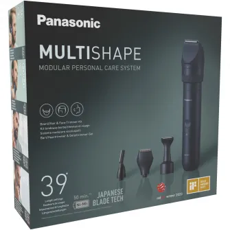 Pachet tuns & gromming barba Panasonic MultiShape ER-CKN1-PAC1, 3 tipuri de capete de ras pentru contur, autonomie 50 min, quick charge 1H, acumulator Ni-MH, 39 de setari de lungime, husa transport, negru