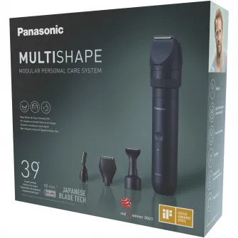 Pachet tuns & gromming barba Panasonic MultiShape ER-CKN1-PAC1, 3 tipuri de capete de ras pentru contur, autonomie 50 min, quick charge 1H, acumulator Ni-MH, 39 de setari de lungime, husa transport, negru