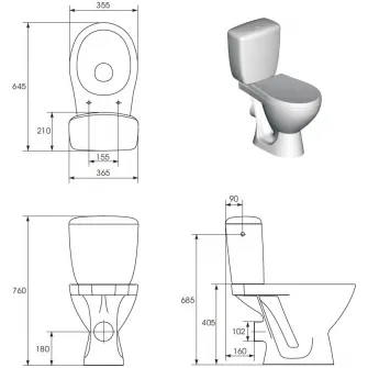 Pachet vas WC Cersanit Compact K010 cu rezervor 6 litri, capac polipropilena, admisie laterala, alb