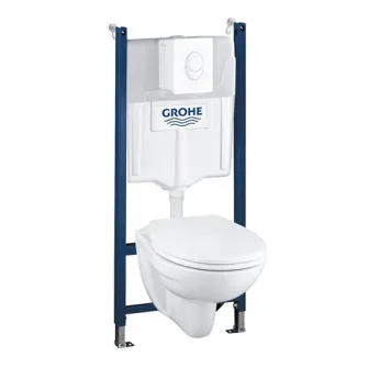 Pachet WC 4 in 1 Grohe Solido Compact 39116000, suspendat, cadru, capac, placuta, elemente montaj, Alb