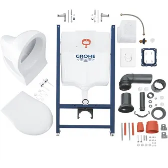 Pachet WC 4 in 1 Grohe Solido Compact 39116000, suspendat, cadru, capac, placuta, elemente montaj, Alb