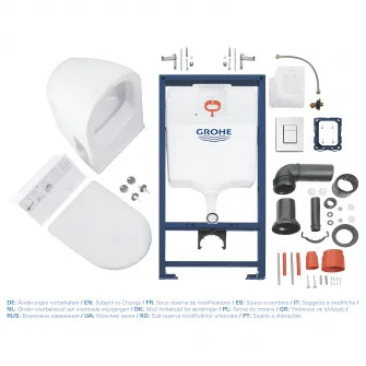 Pachet WC 4 in 1 Grohe Solido Perfect 39186000, WC suspendat, cadru, capac, placuta, elemente montaj, alb