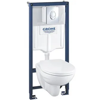 Pachet WC 4 in 1 Grohe Solido Perfect 39192000, suspendat, cadru, capac, placuta, elemente montaj, Alb