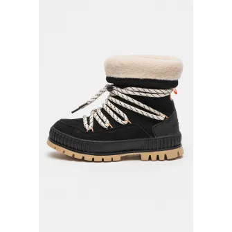 Palladium, Cizme medii de piele intoarsa Pallashock Hiver, Negru, Alb murdar, Camel, 37