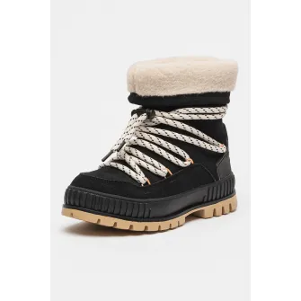 Palladium, Cizme medii de piele intoarsa Pallashock Hiver, Negru, Alb murdar, Camel, 37