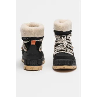 Palladium, Cizme medii de piele intoarsa Pallashock Hiver, Negru, Alb murdar, Camel, 36