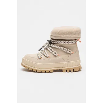 Palladium, Cizme medii de piele intoarsa Pallashock Hiver, Portocaliu mandarina, Alb murdar, Bej deschis, 36