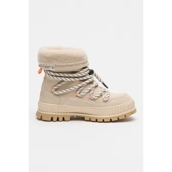 Palladium, Cizme medii de piele intoarsa Pallashock Hiver, Portocaliu mandarina, Alb murdar, Bej deschis, 36