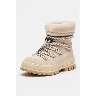 Palladium, Cizme medii de piele intoarsa Pallashock Hiver, Portocaliu mandarina, Alb murdar, Bej deschis, 36