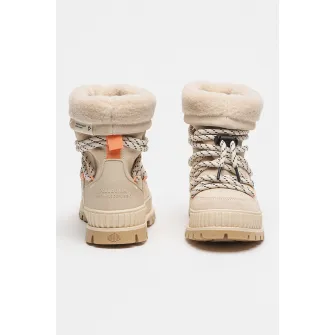 Palladium, Cizme medii de piele intoarsa Pallashock Hiver, Portocaliu mandarina, Alb murdar, Bej deschis, 36