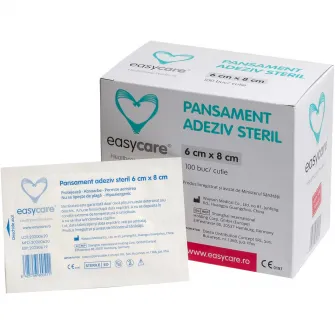 Pansament adeziv steril cu tampon absorbant 6cm x 8cm Easycare, 100 bucati