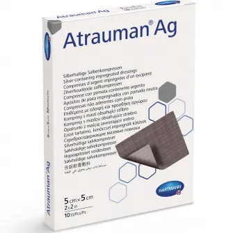 Pansament cu unguent neutru si argint antibacterian steril Hartmann, Atrauman Ag, 5 x 5 cm, 10 buc