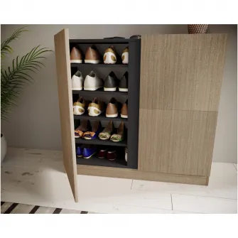 Pantofar Irim Slimer, dimensiuni 95x35x90cm,2 usi cu 4 polite, culoare mocca/grafit