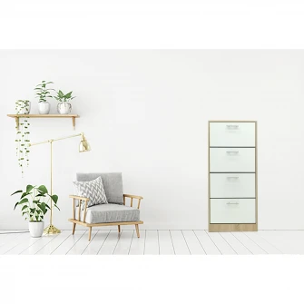 Pantofar Kring Quatro, 63x150x24.5 cm, culoare sonoma/ alb